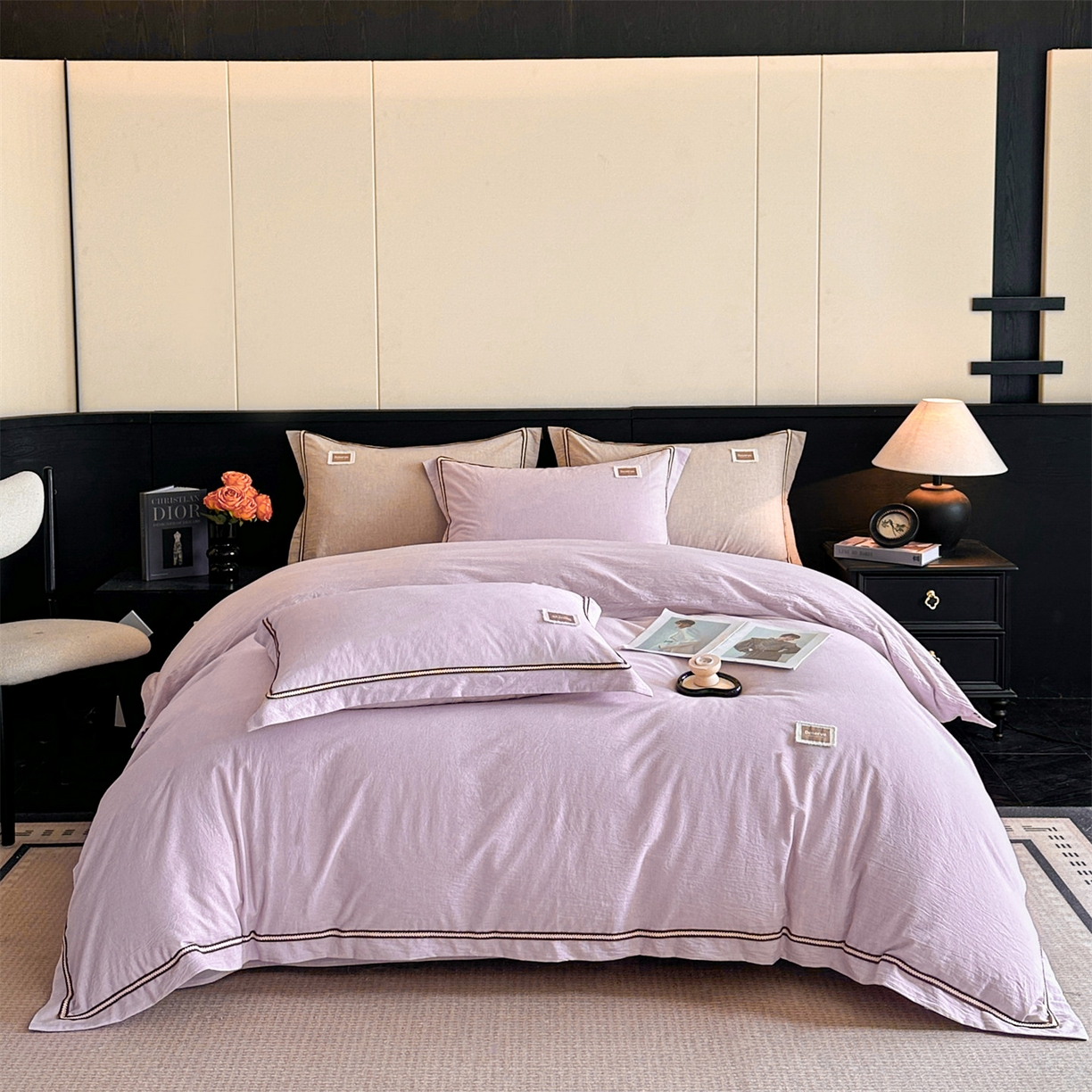 91家纺网 家纺一手货源 找家纺 笙意家纺 2025新款A类全棉棉麻织带款四件套 织带款-浅紫