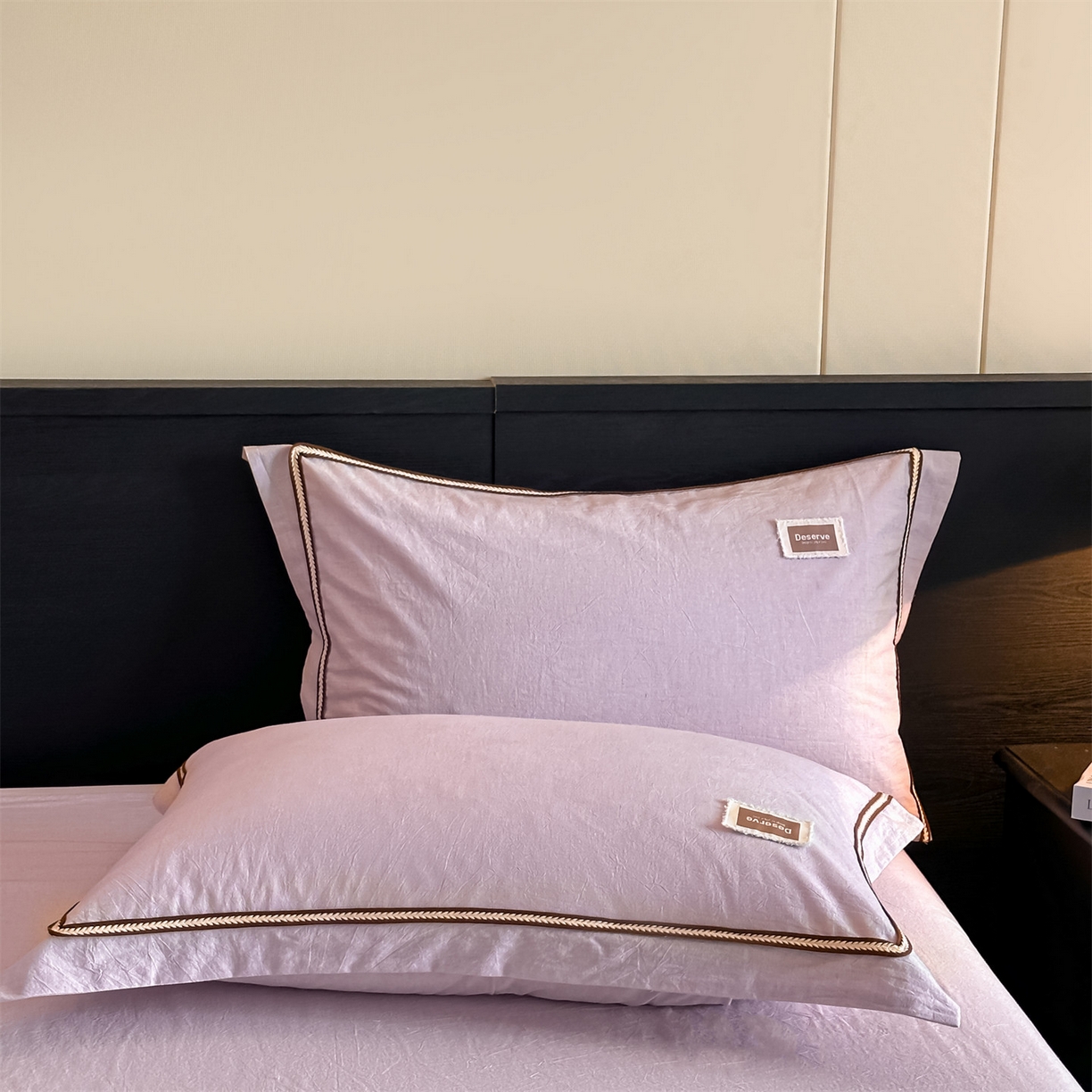 91家纺网 家纺一手货源 找家纺 笙意家纺 2025新款A类全棉棉麻织带款四件套 织带款-浅紫