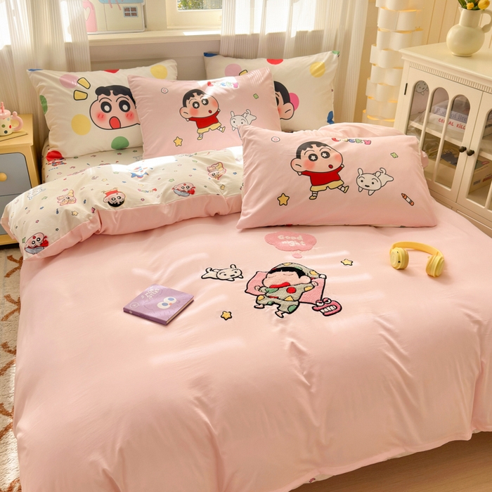 91家纺网 家纺一手货源 找家纺 （总）三元色 2025新款云朵棉毛巾绣小新系列四件套