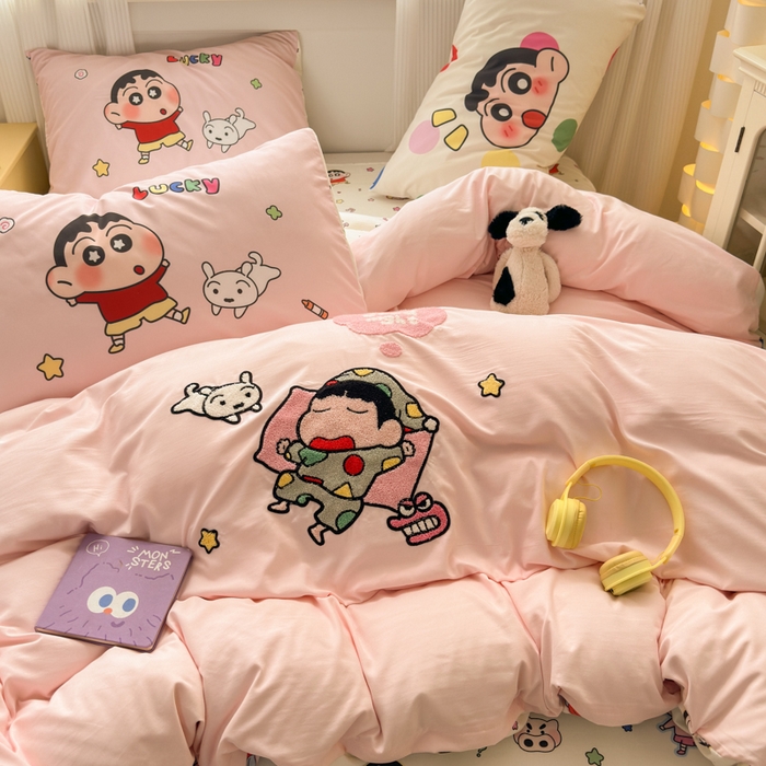 91家纺网 家纺一手货源 找家纺 （总）三元色 2025新款云朵棉毛巾绣小新系列四件套