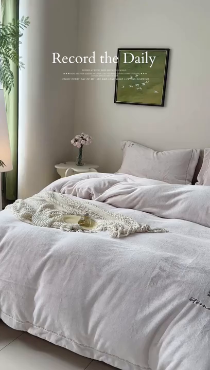 91家纺网 家纺一手货源 找家纺 佑先生 2025新款高克重加厚仿兔毛绒四件套 兔毛绒加厚四件套-皎玉白