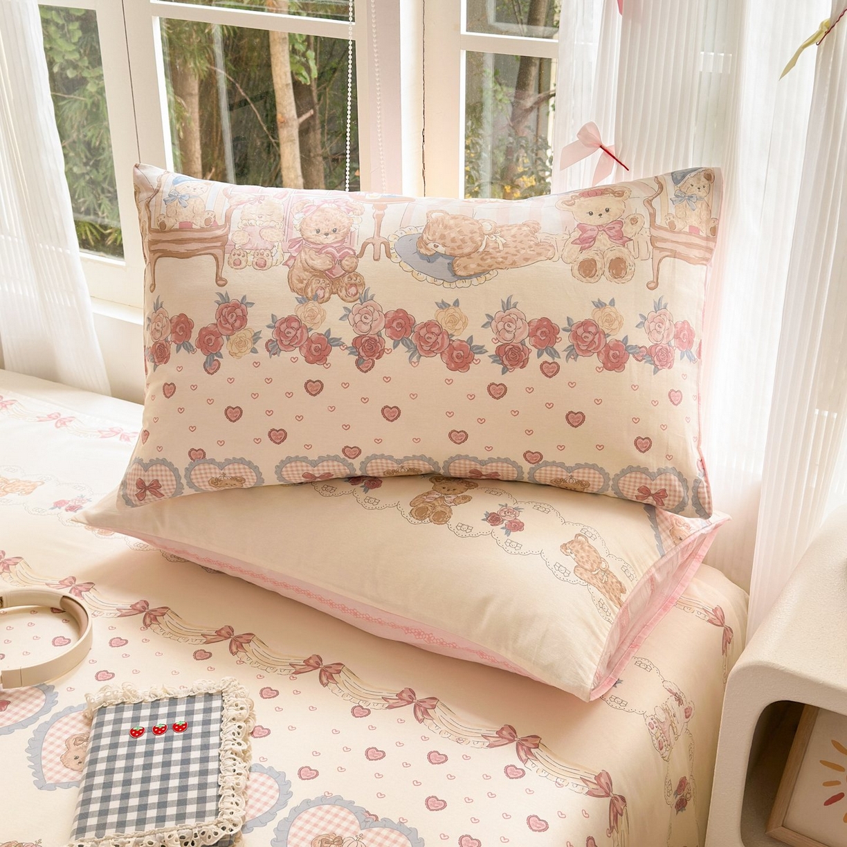 91家纺网 家纺一手货源 找家纺 清雅福 2025新款全棉柔软印花单枕套系列 安缦小熊