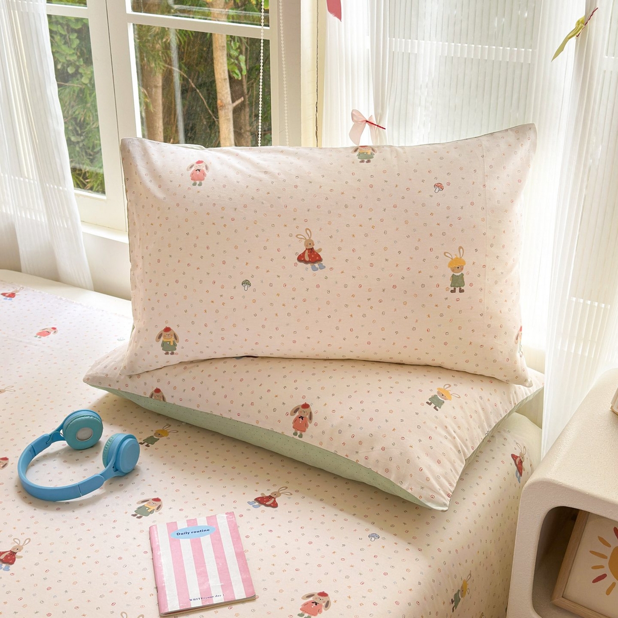 91家纺网 家纺一手货源 找家纺 清雅福 2025新款全棉柔软印花单枕套系列 大耳朵