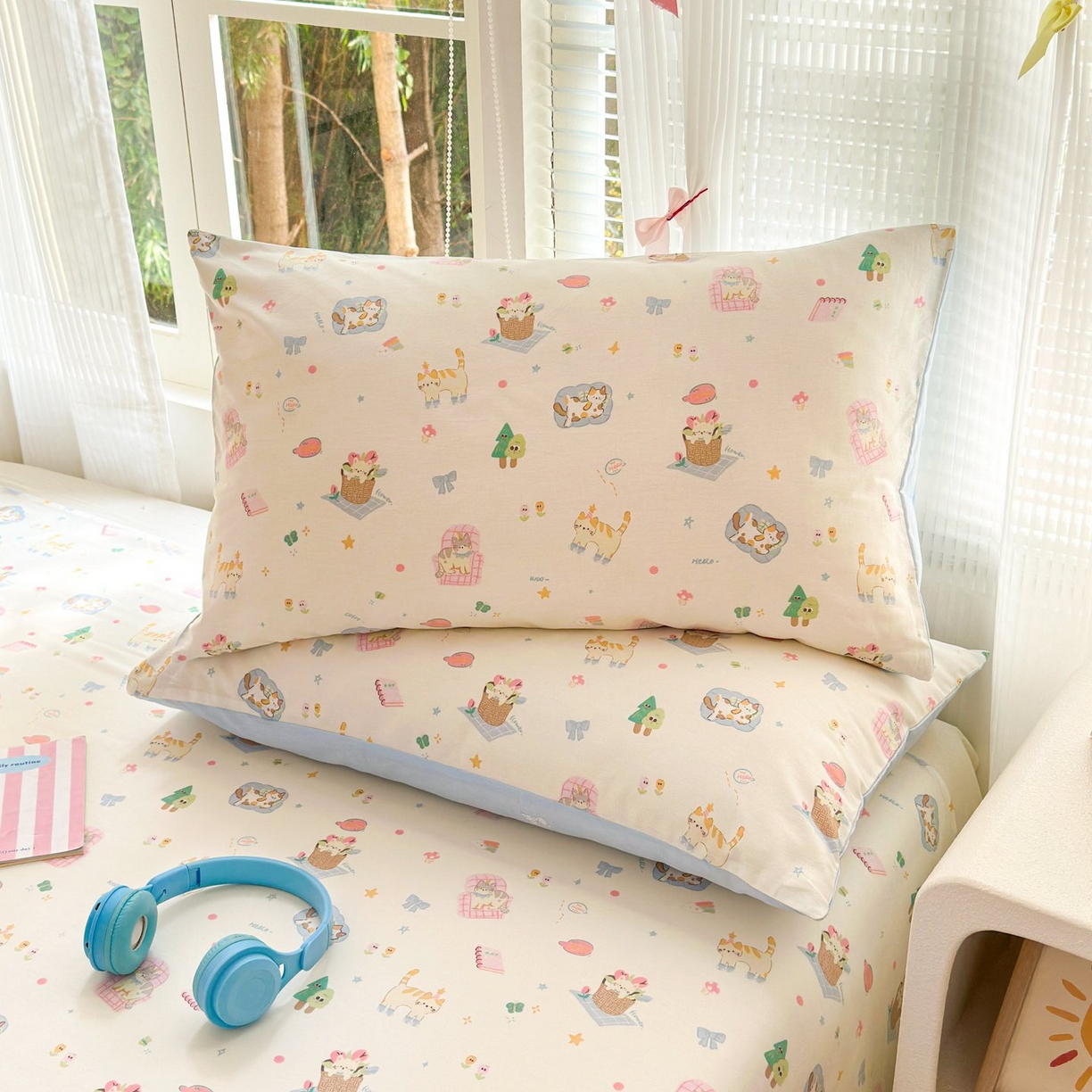 91家纺网 家纺一手货源 找家纺 清雅福 2025新款全棉柔软印花单枕套系列 滚滚绣球团