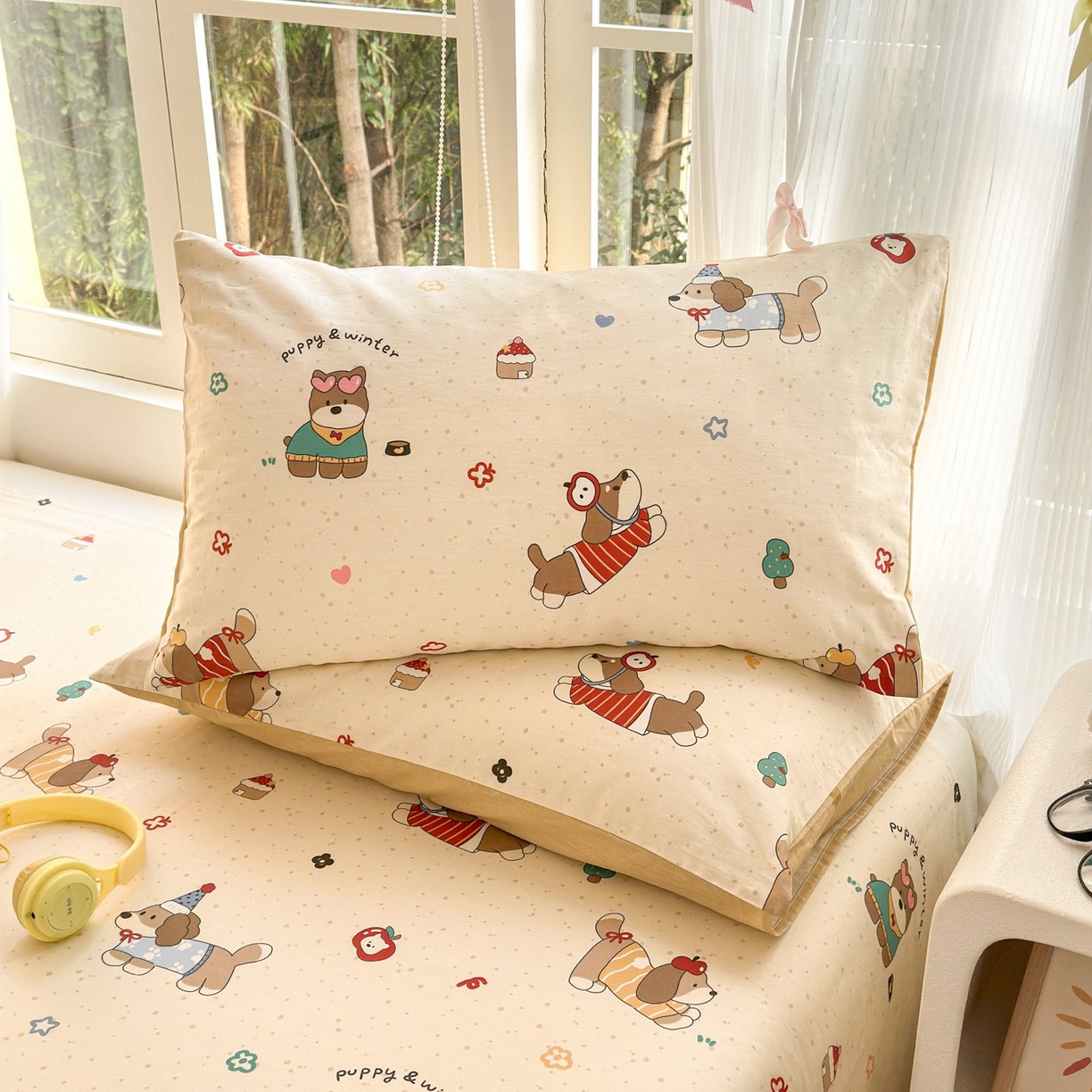 91家纺网 家纺一手货源 找家纺 清雅福 2025新款全棉柔软印花单枕套系列 汪星卧室