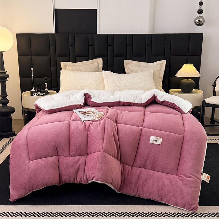 91家纺网 家纺一手货源 找家纺 天瑜家纺 2026新款180克牛奶绒羊羔绒冬被外贸被子电商跨境冬被被子被芯 豆沙白