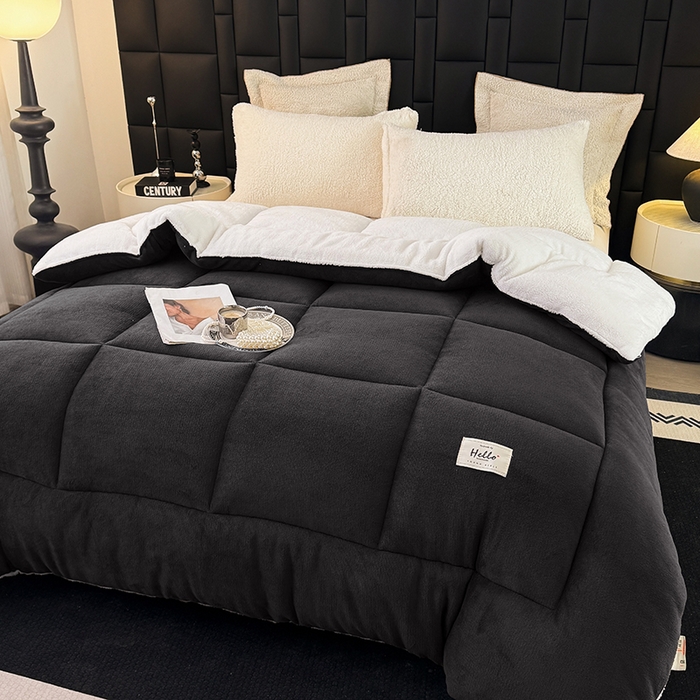 91家纺网 家纺一手货源 找家纺 天瑜家纺 2026新款180克牛奶绒羊羔绒冬被外贸被子电商跨境冬被被子被芯 深灰白