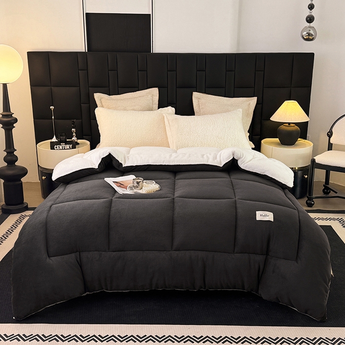 91家纺网 家纺一手货源 找家纺 天瑜家纺 2026新款180克牛奶绒羊羔绒冬被外贸被子电商跨境冬被被子被芯 深灰白