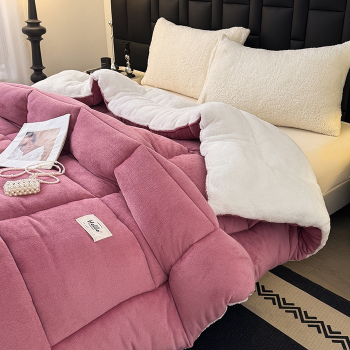 91家纺网 家纺一手货源 找家纺 天瑜家纺 2026新款180克牛奶绒羊羔绒冬被外贸被子电商跨境冬被被子被芯 豆沙白