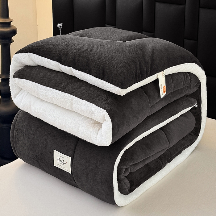 91家纺网 家纺一手货源 找家纺 天瑜家纺 2026新款180克牛奶绒羊羔绒冬被外贸被子电商跨境冬被被子被芯 深灰白