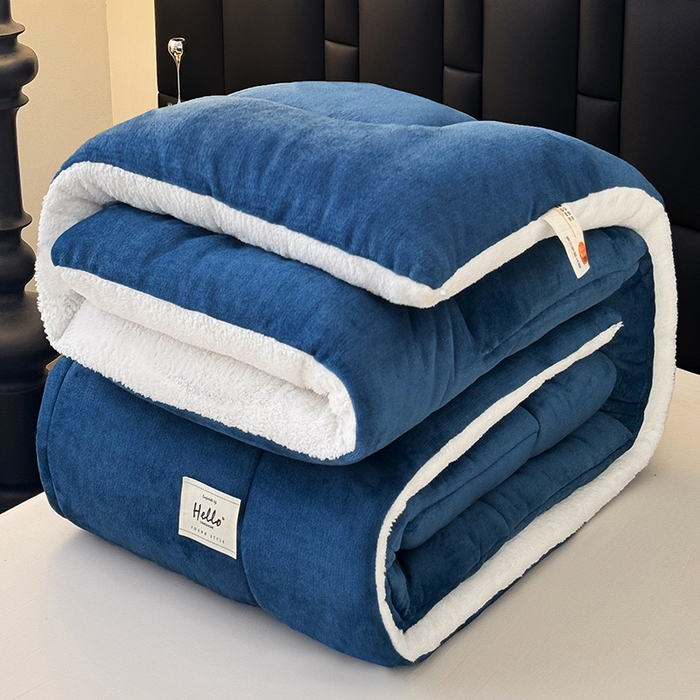 91家纺网 家纺一手货源 找家纺 天瑜家纺 2026新款180克牛奶绒羊羔绒冬被外贸被子电商跨境冬被被子被芯 蓝白