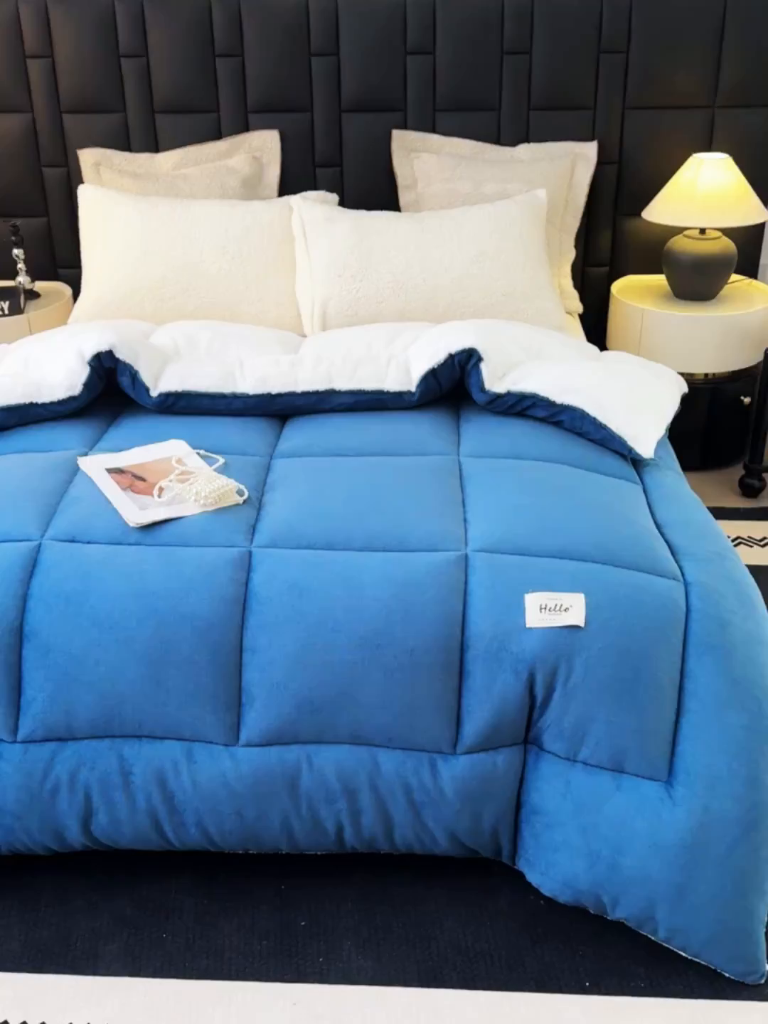 91家纺网 家纺一手货源 找家纺 天瑜家纺 2026新款180克牛奶绒羊羔绒冬被外贸被子电商跨境冬被被子被芯 蓝白