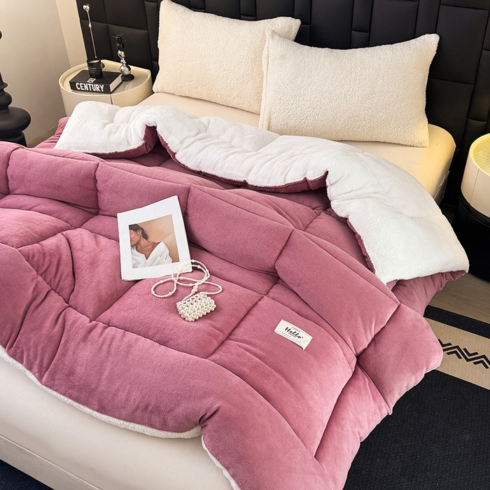 91家纺网 家纺一手货源 找家纺 天瑜家纺 2026新款180克牛奶绒羊羔绒冬被外贸被子电商跨境冬被被子被芯 豆沙白