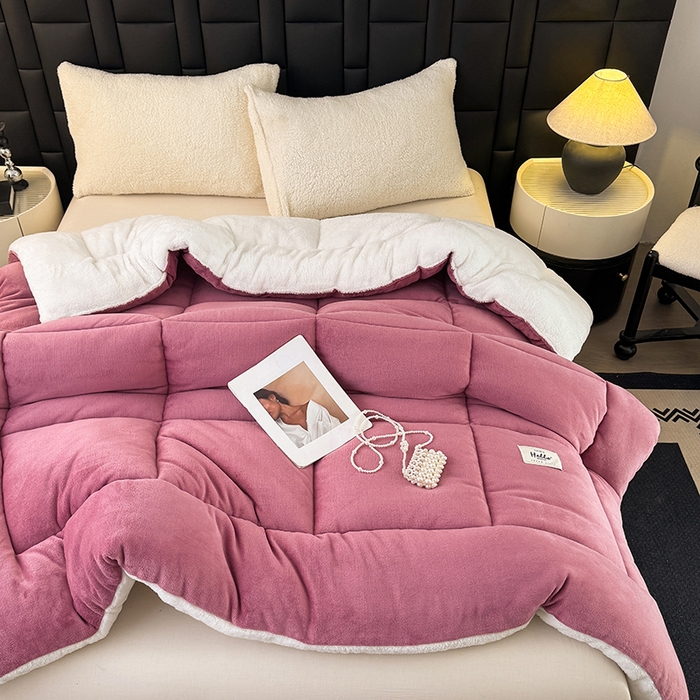 91家纺网 家纺一手货源 找家纺 天瑜家纺 2026新款180克牛奶绒羊羔绒冬被外贸被子电商跨境冬被被子被芯 豆沙白