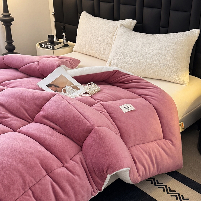 91家纺网 家纺一手货源 找家纺 天瑜家纺 2026新款180克牛奶绒羊羔绒冬被外贸被子电商跨境冬被被子被芯 豆沙白