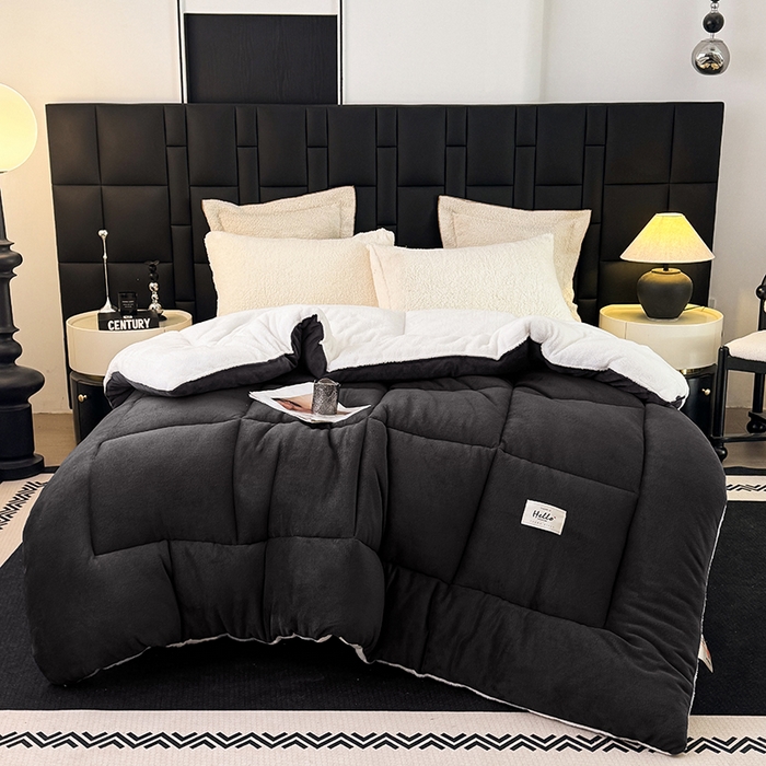 91家纺网 家纺一手货源 找家纺 天瑜家纺 2026新款180克牛奶绒羊羔绒冬被外贸被子电商跨境冬被被子被芯 深灰白