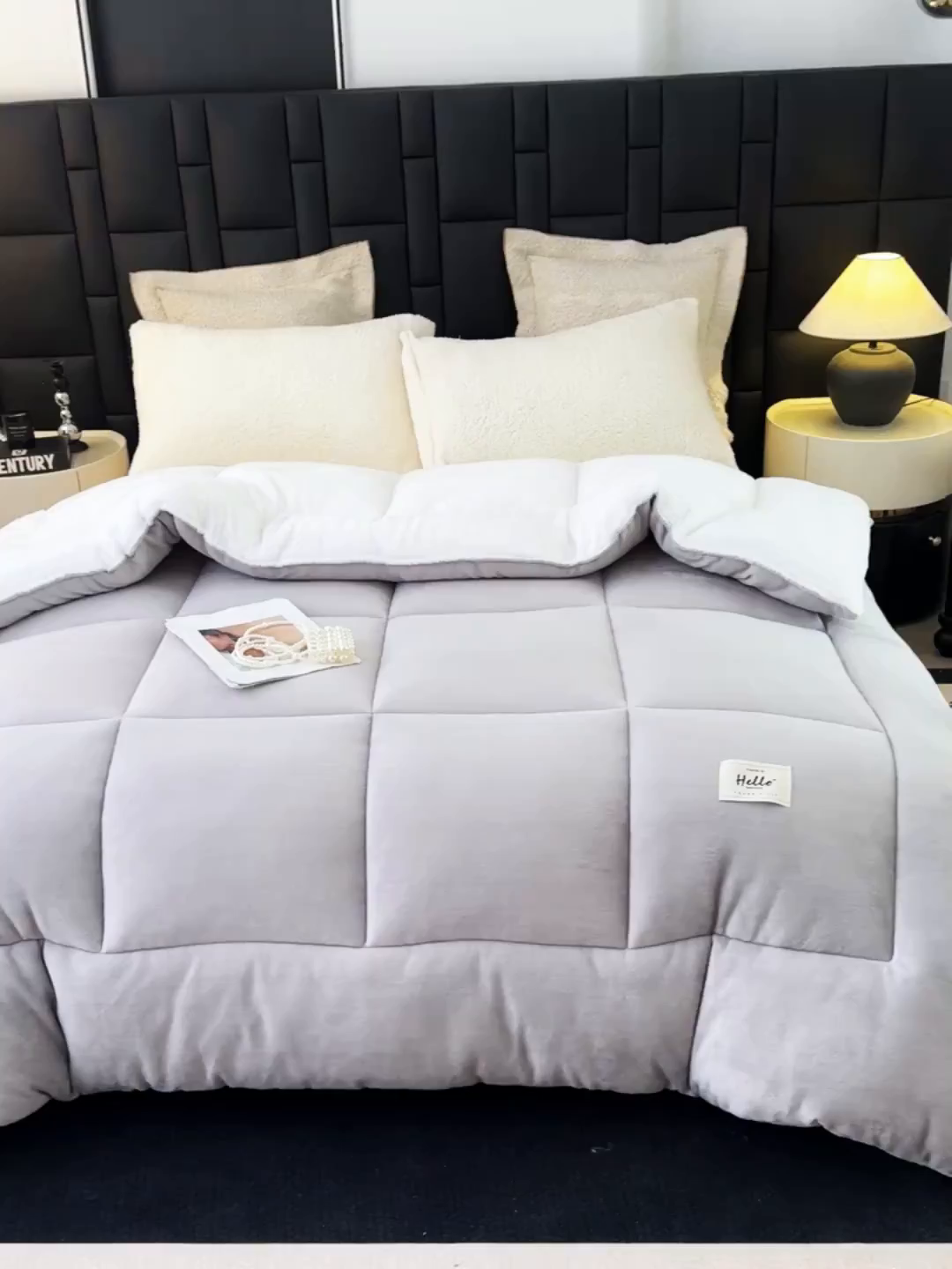 91家纺网 家纺一手货源 找家纺 天瑜家纺 2026新款180克牛奶绒羊羔绒冬被外贸被子电商跨境冬被被子被芯 浅灰白