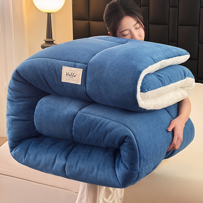 91家纺网 家纺一手货源 找家纺 天瑜家纺 2026新款180克牛奶绒羊羔绒冬被外贸被子电商跨境冬被被子被芯 蓝白