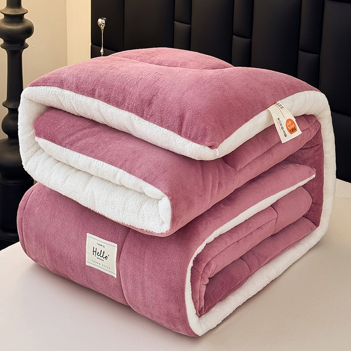 91家纺网 家纺一手货源 找家纺 天瑜家纺 2026新款180克牛奶绒羊羔绒冬被外贸被子电商跨境冬被被子被芯 豆沙白