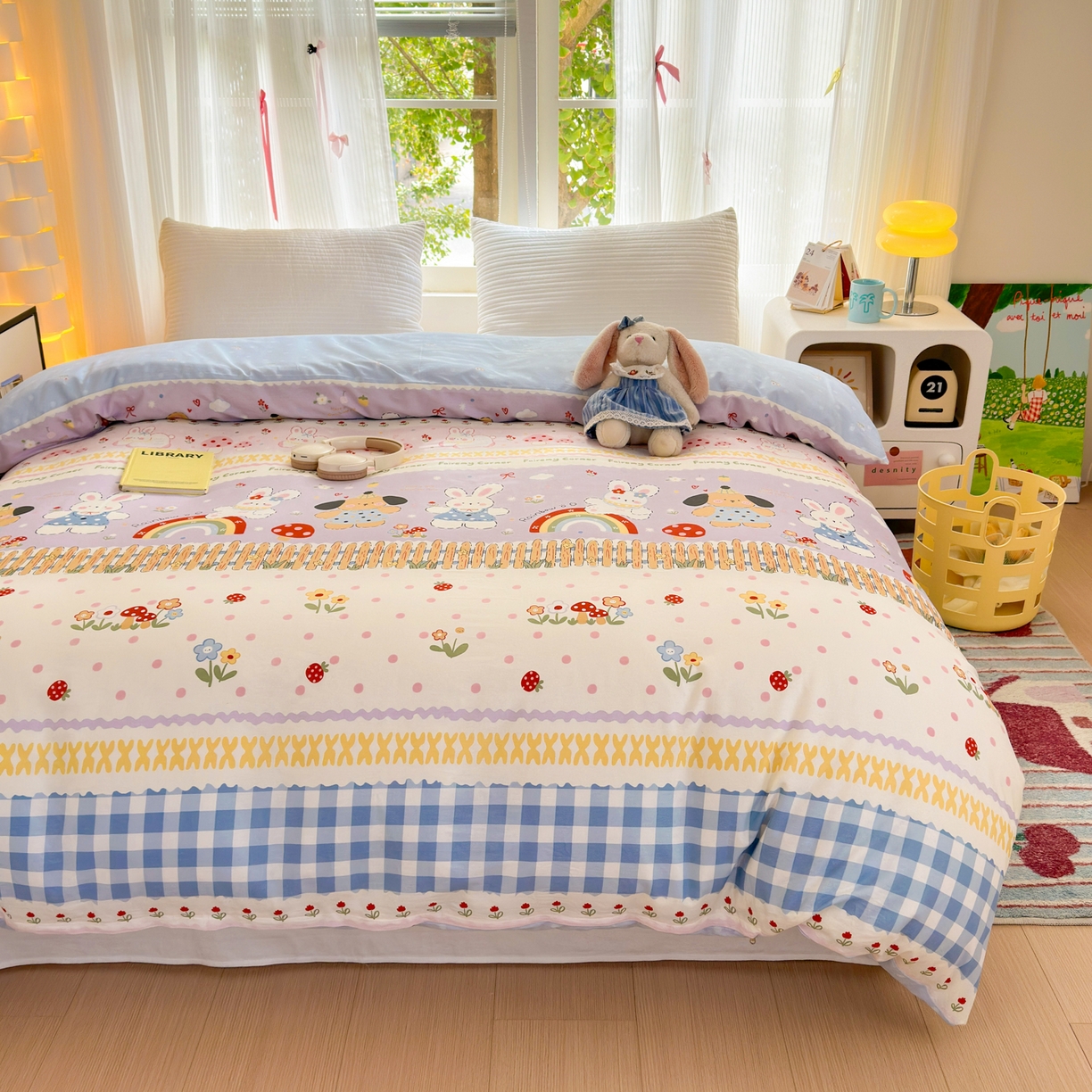 91家纺网 家纺一手货源 找家纺 清雅福 2025新款全棉柔软印花系列单被套 彩虹小镇