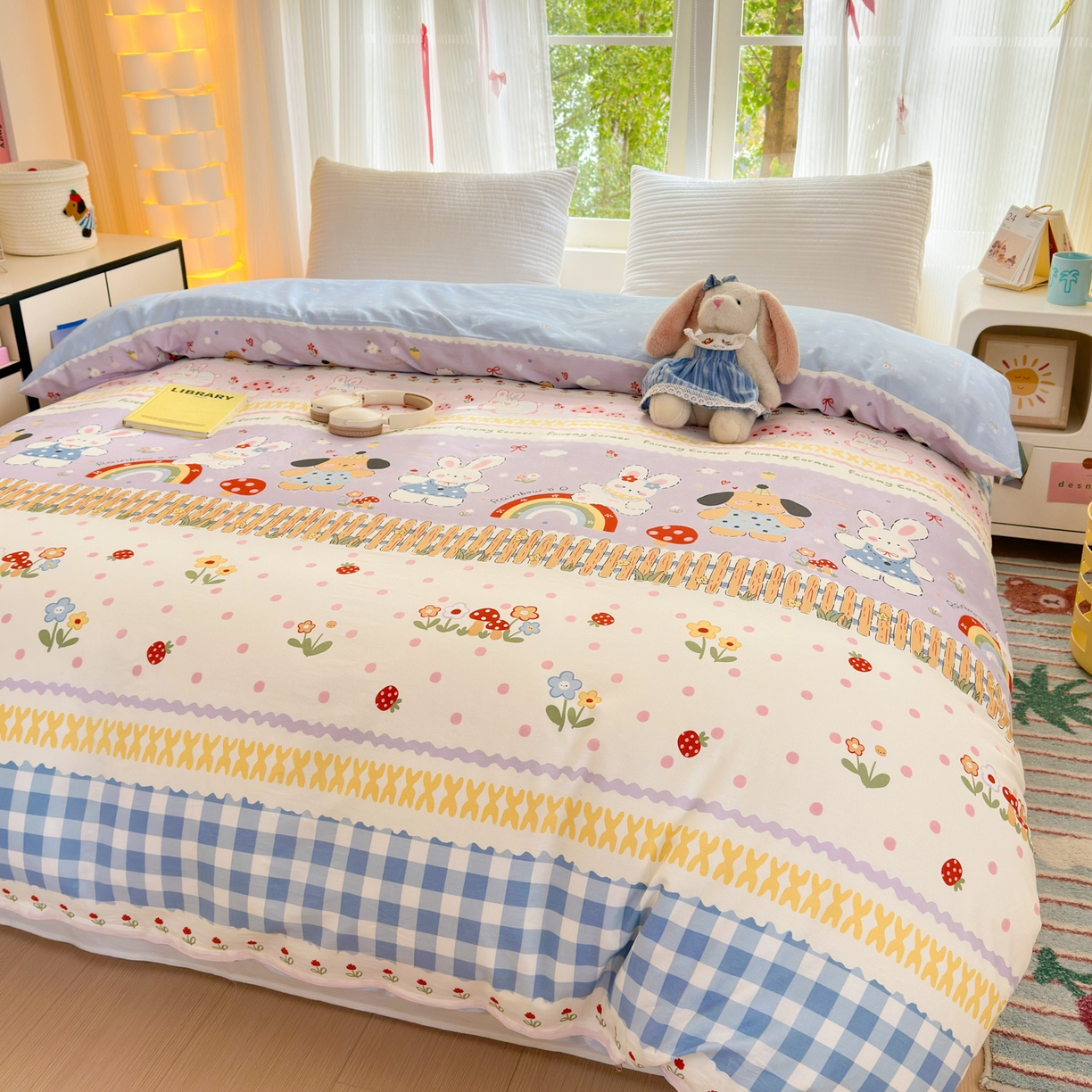 91家纺网 家纺一手货源 找家纺 清雅福 2025新款全棉柔软印花系列单被套 彩虹小镇