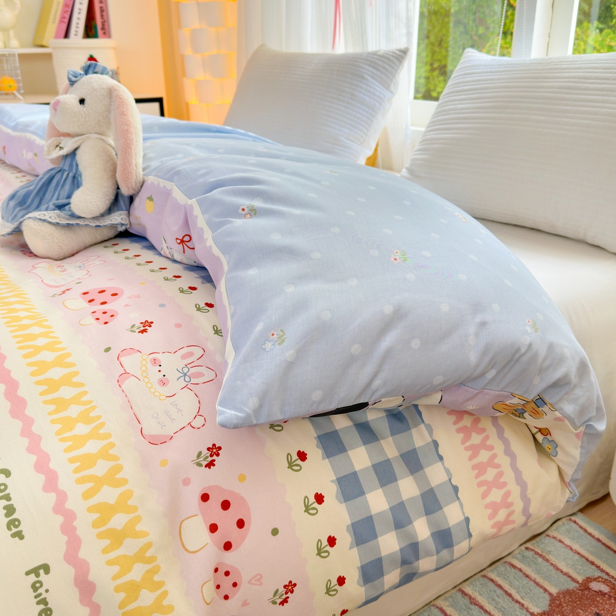 91家纺网 家纺一手货源 找家纺 清雅福 2025新款全棉柔软印花系列单被套 彩虹小镇