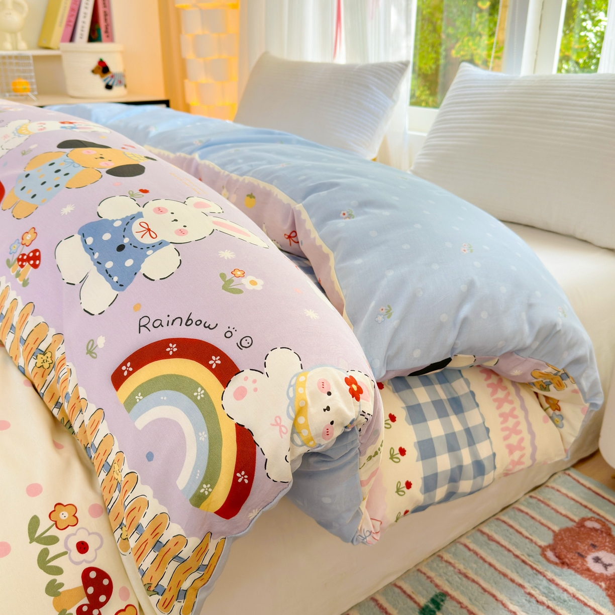 91家纺网 家纺一手货源 找家纺 清雅福 2025新款全棉柔软印花系列单被套 彩虹小镇