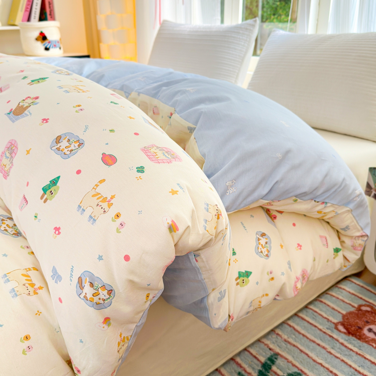 91家纺网 家纺一手货源 找家纺 清雅福 2025新款全棉柔软印花系列单被套 滚滚绣球团