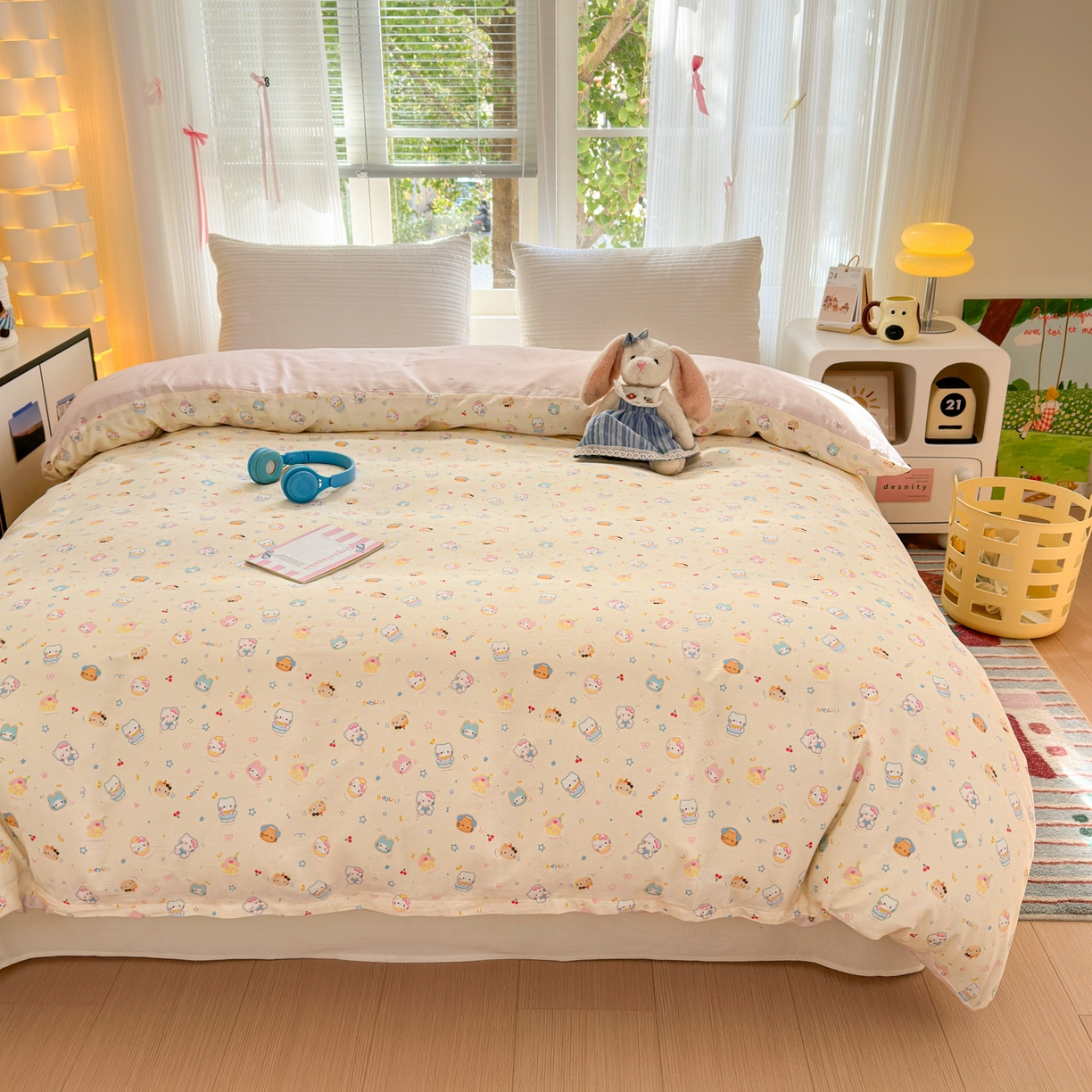 91家纺网 家纺一手货源 找家纺 清雅福 2025新款全棉柔软印花系列单被套 蜜罐猫猫