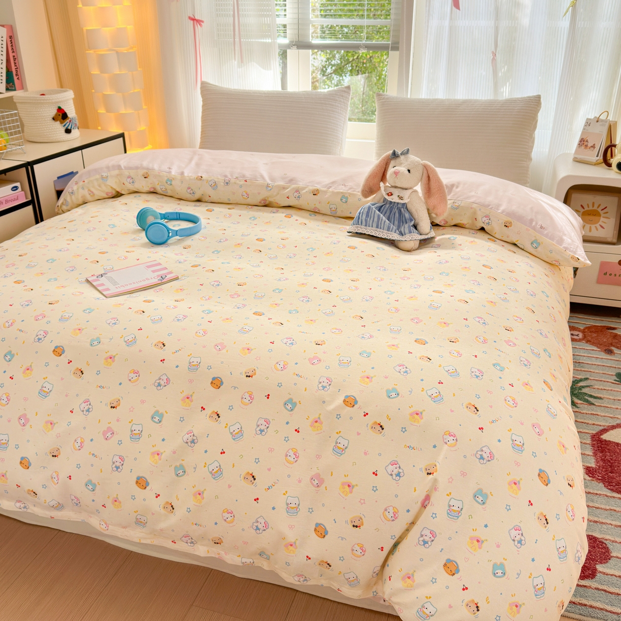 91家纺网 家纺一手货源 找家纺 清雅福 2025新款全棉柔软印花系列单被套 蜜罐猫猫