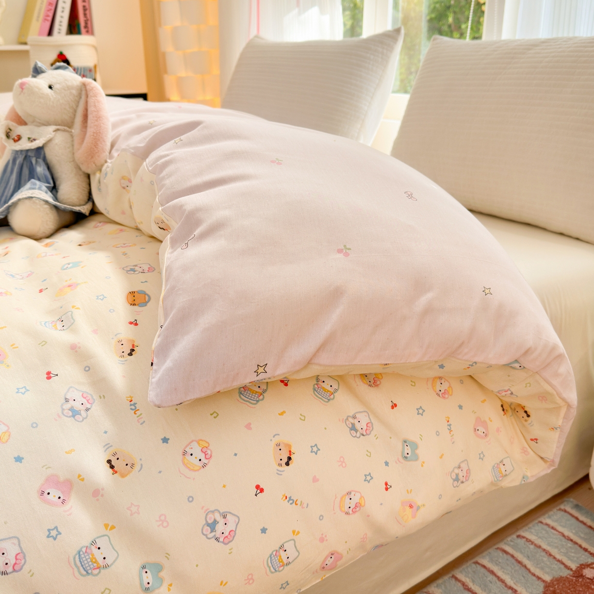 91家纺网 家纺一手货源 找家纺 清雅福 2025新款全棉柔软印花系列单被套 蜜罐猫猫