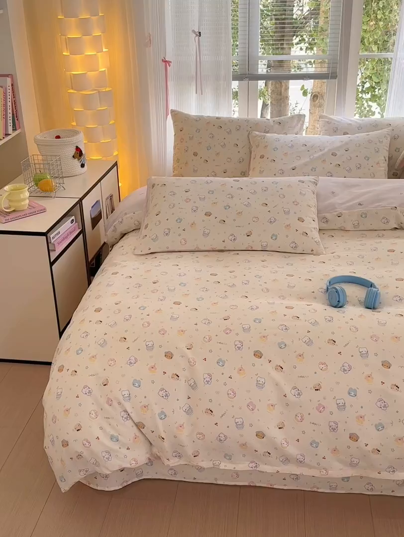 91家纺网 家纺一手货源 找家纺 清雅福 2025新款全棉柔软印花系列单被套 蜜罐猫猫