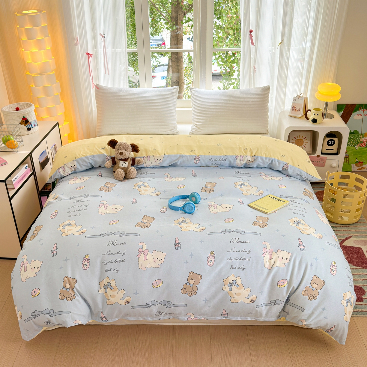 清雅福 2025新款全棉柔软印花系列单被套 奶油阿布-蓝