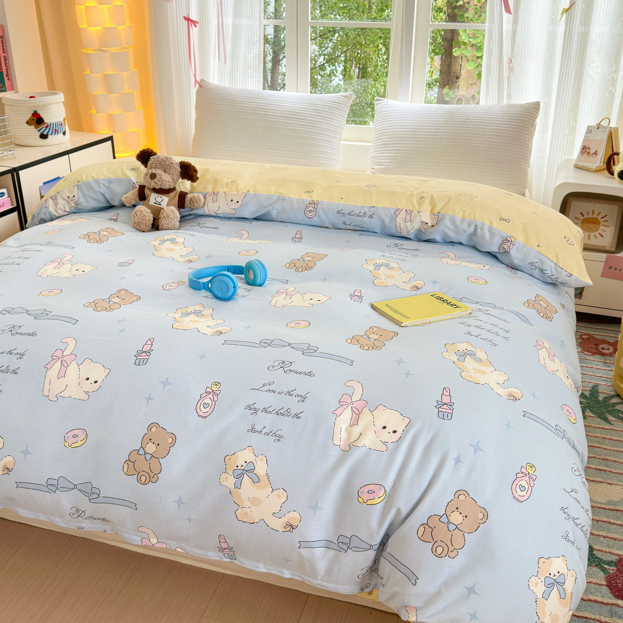 91家纺网 家纺一手货源 找家纺 清雅福 2025新款全棉柔软印花系列单被套 奶油阿布-蓝