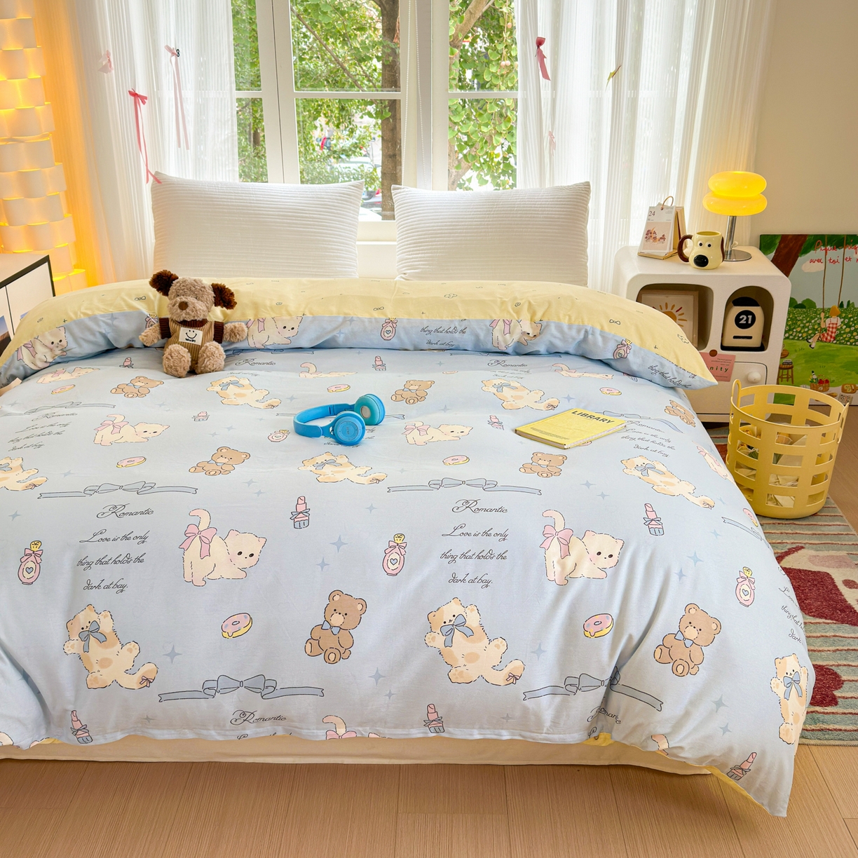 91家纺网 家纺一手货源 找家纺 清雅福 2025新款全棉柔软印花系列单被套 奶油阿布-蓝