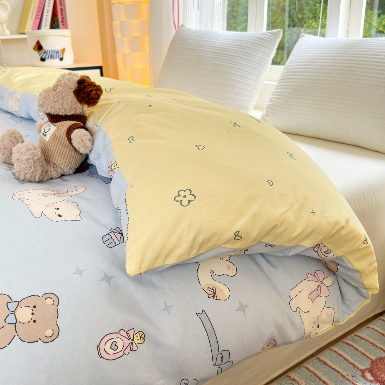 91家纺网 家纺一手货源 找家纺 清雅福 2025新款全棉柔软印花系列单被套 奶油阿布-蓝