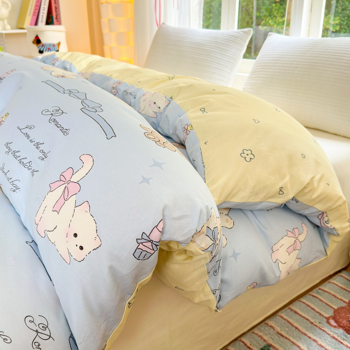 91家纺网 家纺一手货源 找家纺 清雅福 2025新款全棉柔软印花系列单被套 奶油阿布-蓝