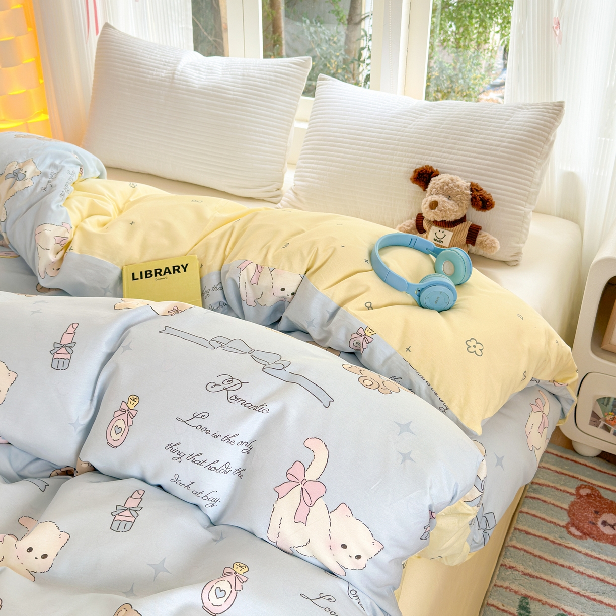 91家纺网 家纺一手货源 找家纺 清雅福 2025新款全棉柔软印花系列单被套 奶油阿布-蓝