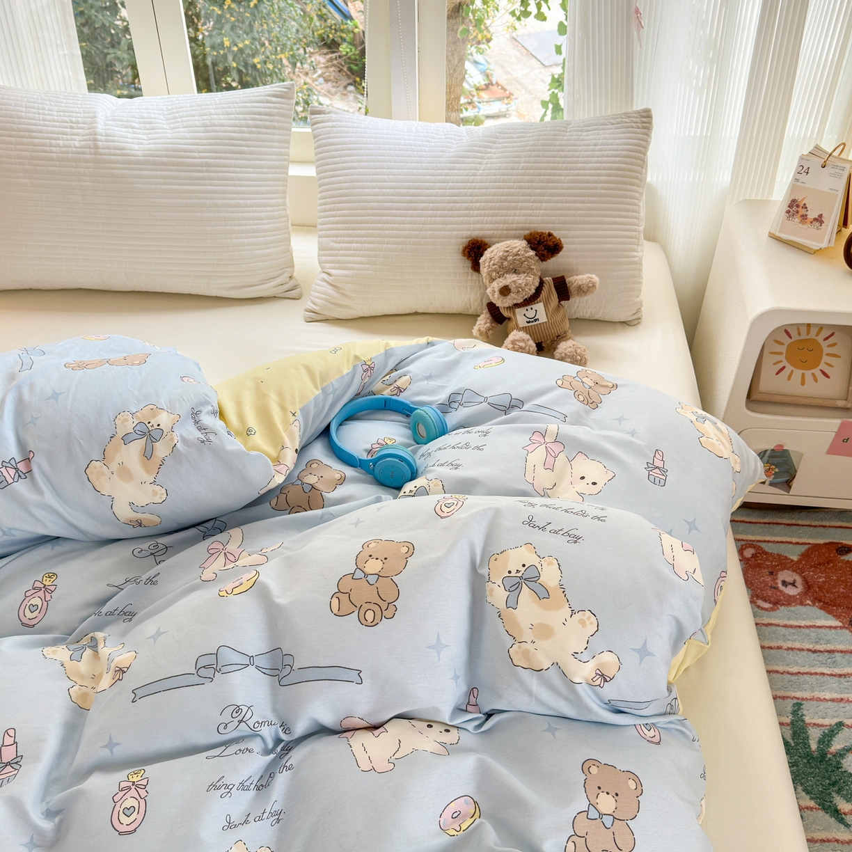 91家纺网 家纺一手货源 找家纺 清雅福 2025新款全棉柔软印花系列单被套 奶油阿布-蓝