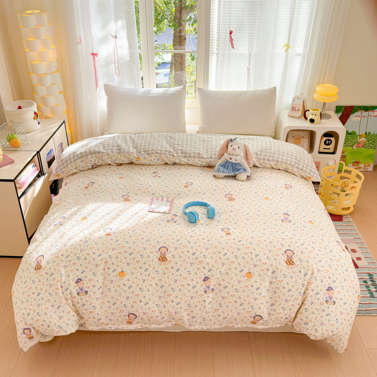 清雅福 2025新款全棉柔软印花系列单被套 碎花兔熊