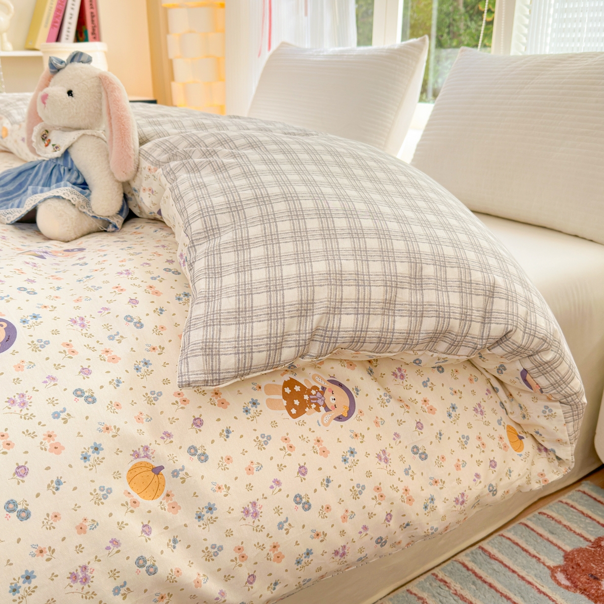 91家纺网 家纺一手货源 找家纺 清雅福 2025新款全棉柔软印花系列单被套 碎花兔熊