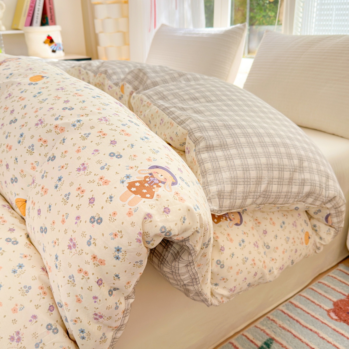 91家纺网 家纺一手货源 找家纺 清雅福 2025新款全棉柔软印花系列单被套 碎花兔熊