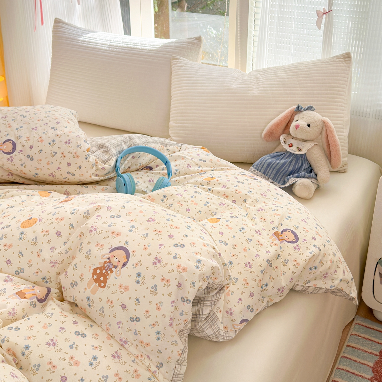 91家纺网 家纺一手货源 找家纺 清雅福 2025新款全棉柔软印花系列单被套 碎花兔熊