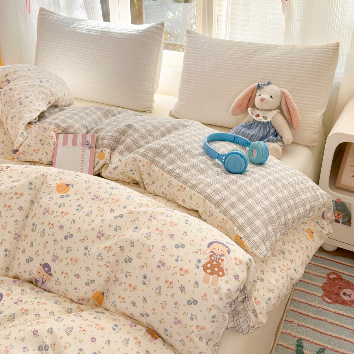 91家纺网 家纺一手货源 找家纺 清雅福 2025新款全棉柔软印花系列单被套 碎花兔熊