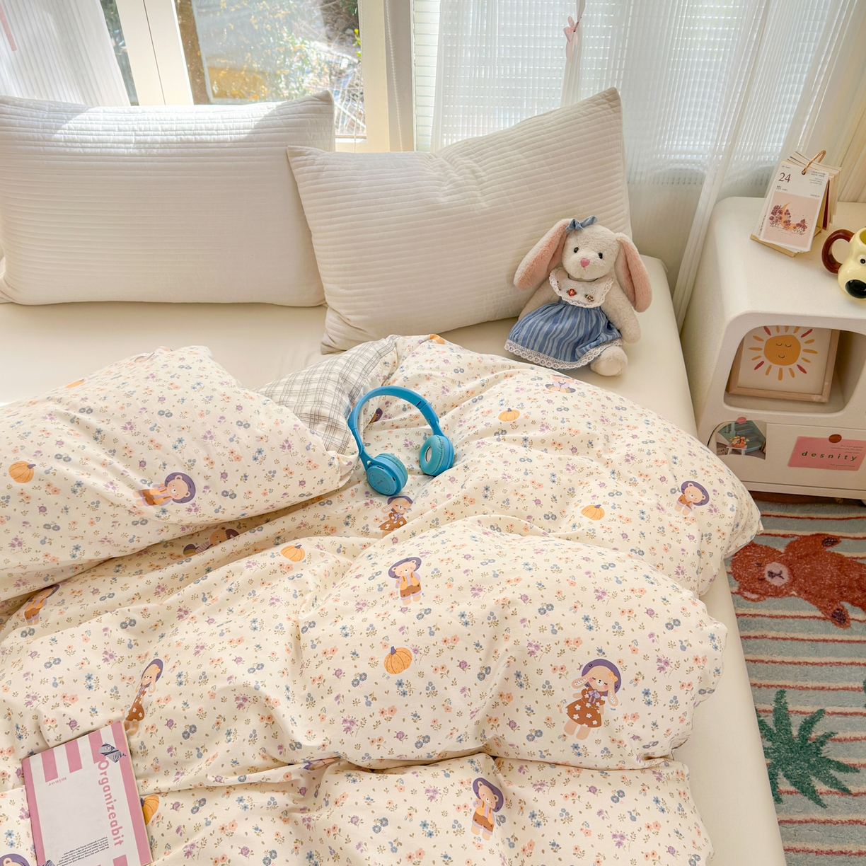 91家纺网 家纺一手货源 找家纺 清雅福 2025新款全棉柔软印花系列单被套 碎花兔熊