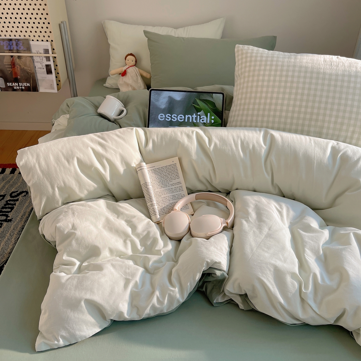 91家纺网 家纺一手货源 找家纺 （总）三朵家纺 2026新款ins风全棉纯色双拼水洗棉四件套极简风系列