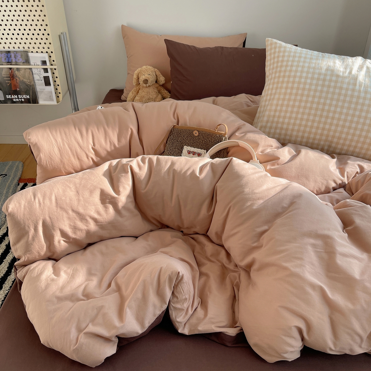 91家纺网 家纺一手货源 找家纺 （总）三朵家纺 2026新款ins风全棉纯色双拼水洗棉四件套极简风系列