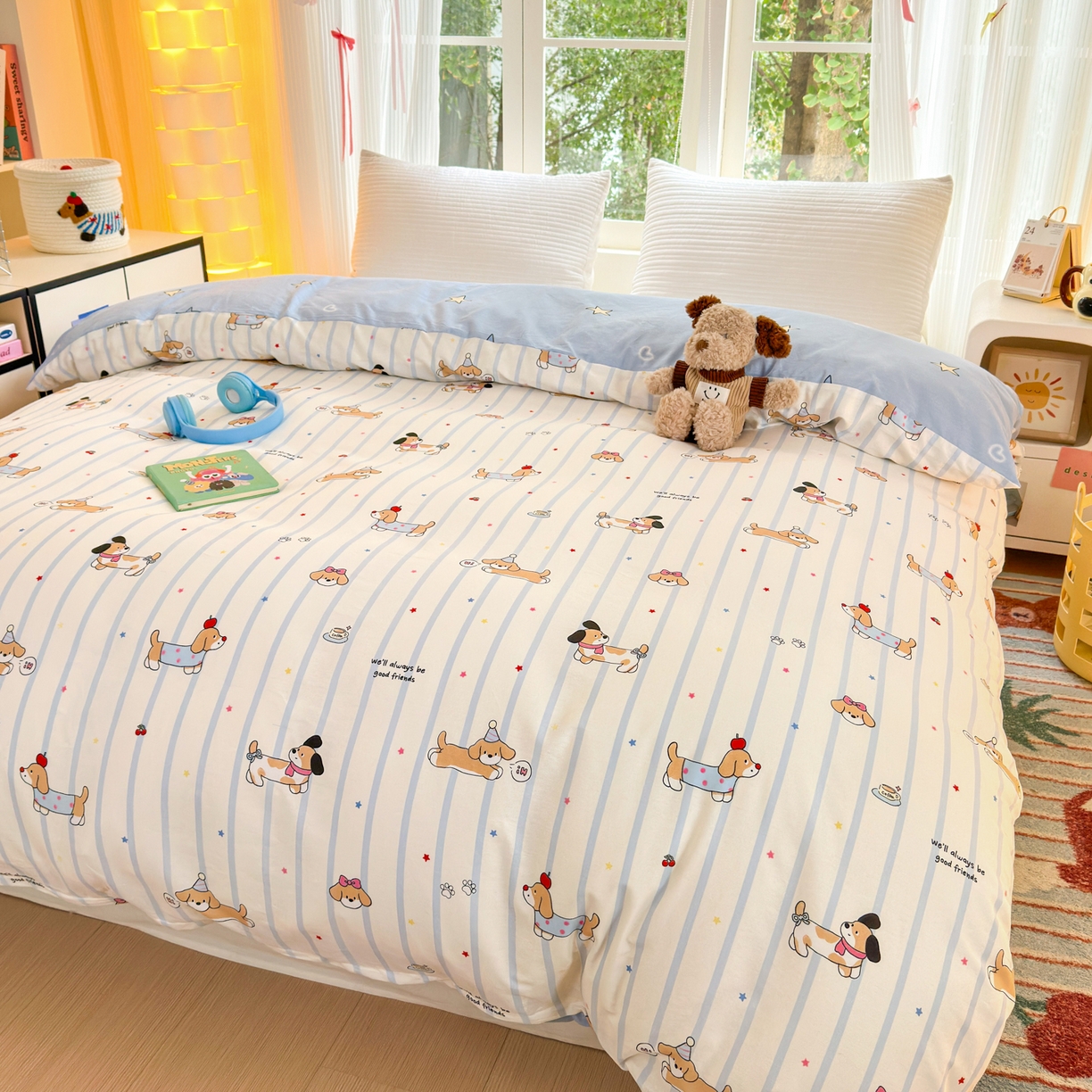 91家纺网 家纺一手货源 找家纺 清雅福 2025新款全棉柔软印花系列单被套 糖纸童年