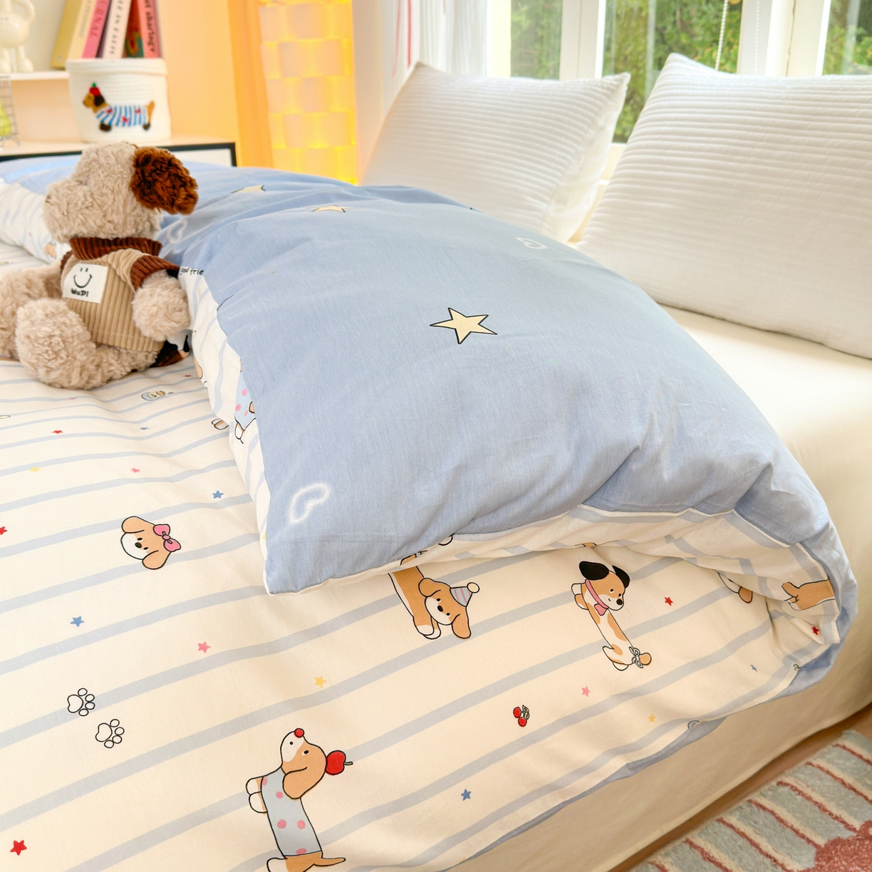 91家纺网 家纺一手货源 找家纺 清雅福 2025新款全棉柔软印花系列单被套 糖纸童年