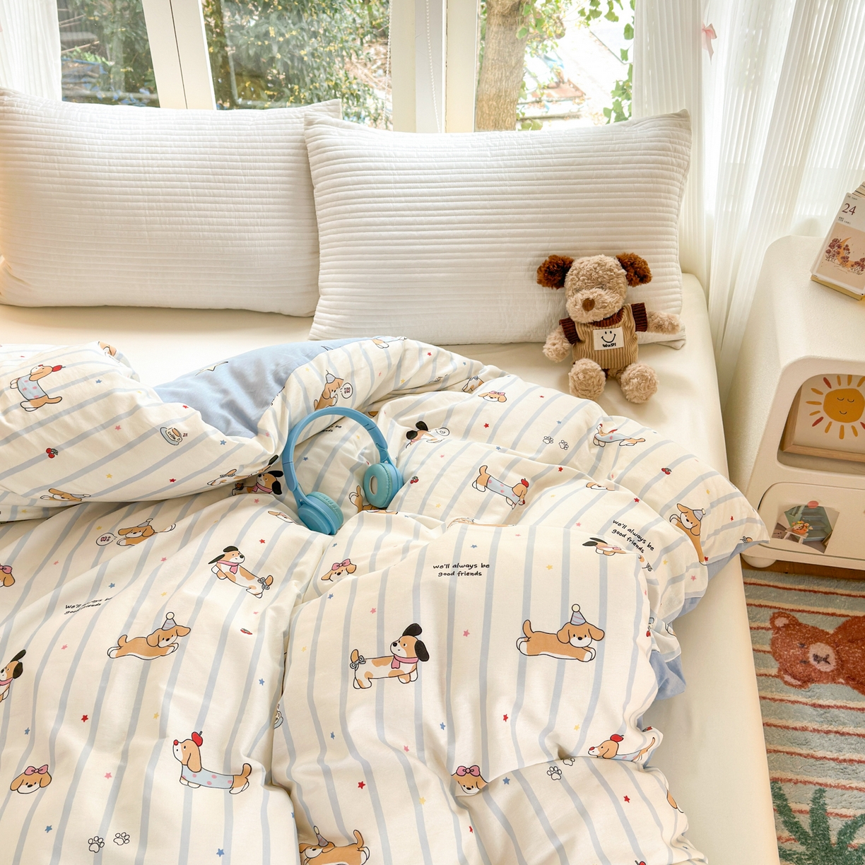 91家纺网 家纺一手货源 找家纺 清雅福 2025新款全棉柔软印花系列单被套 糖纸童年